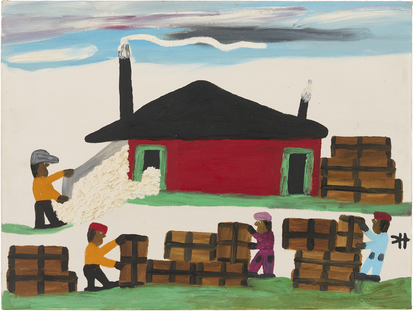 Lot 157: Clementine Hunter O/B Painting, Cotton Gin