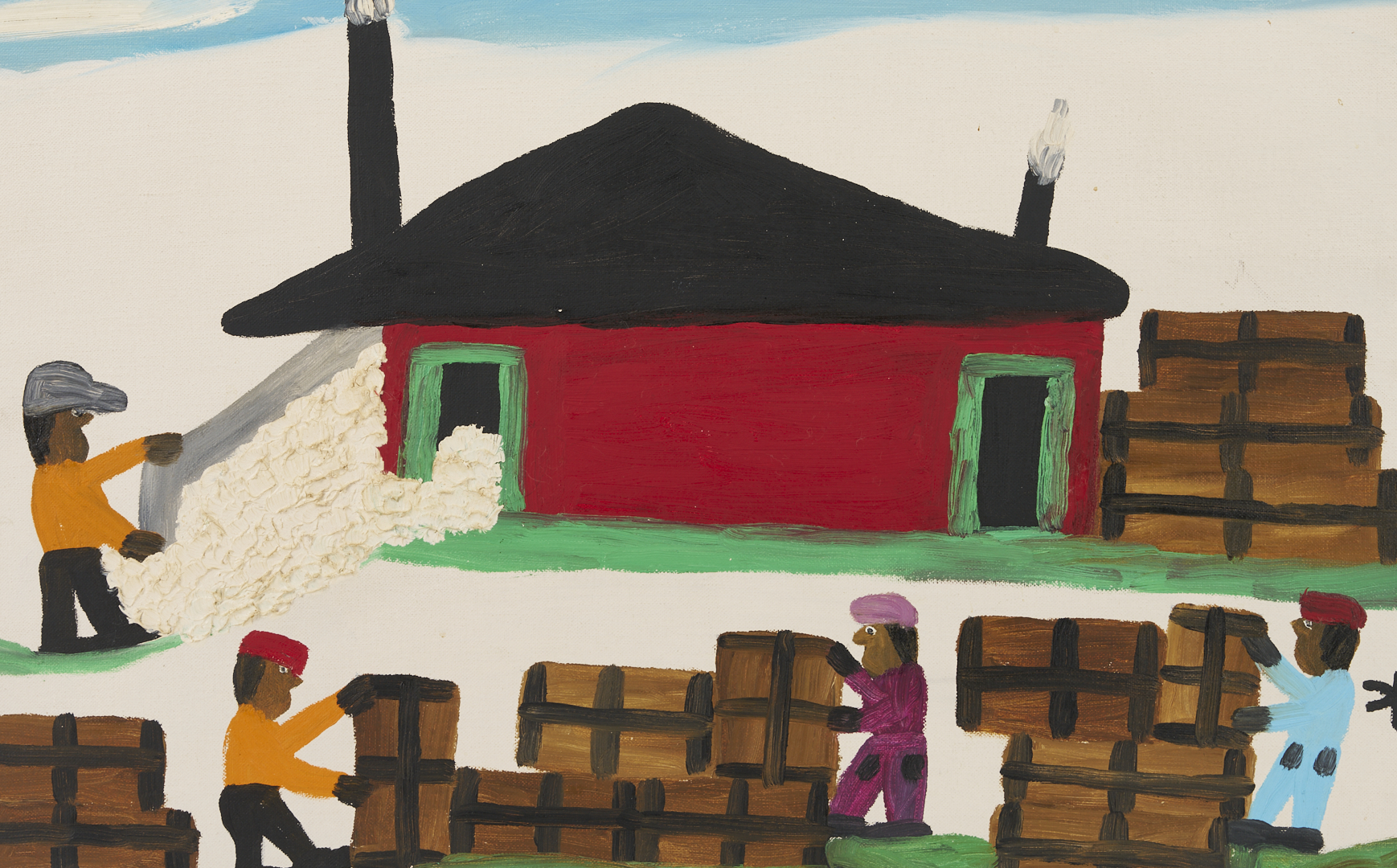 Lot 157: Clementine Hunter O/B Painting, Cotton Gin