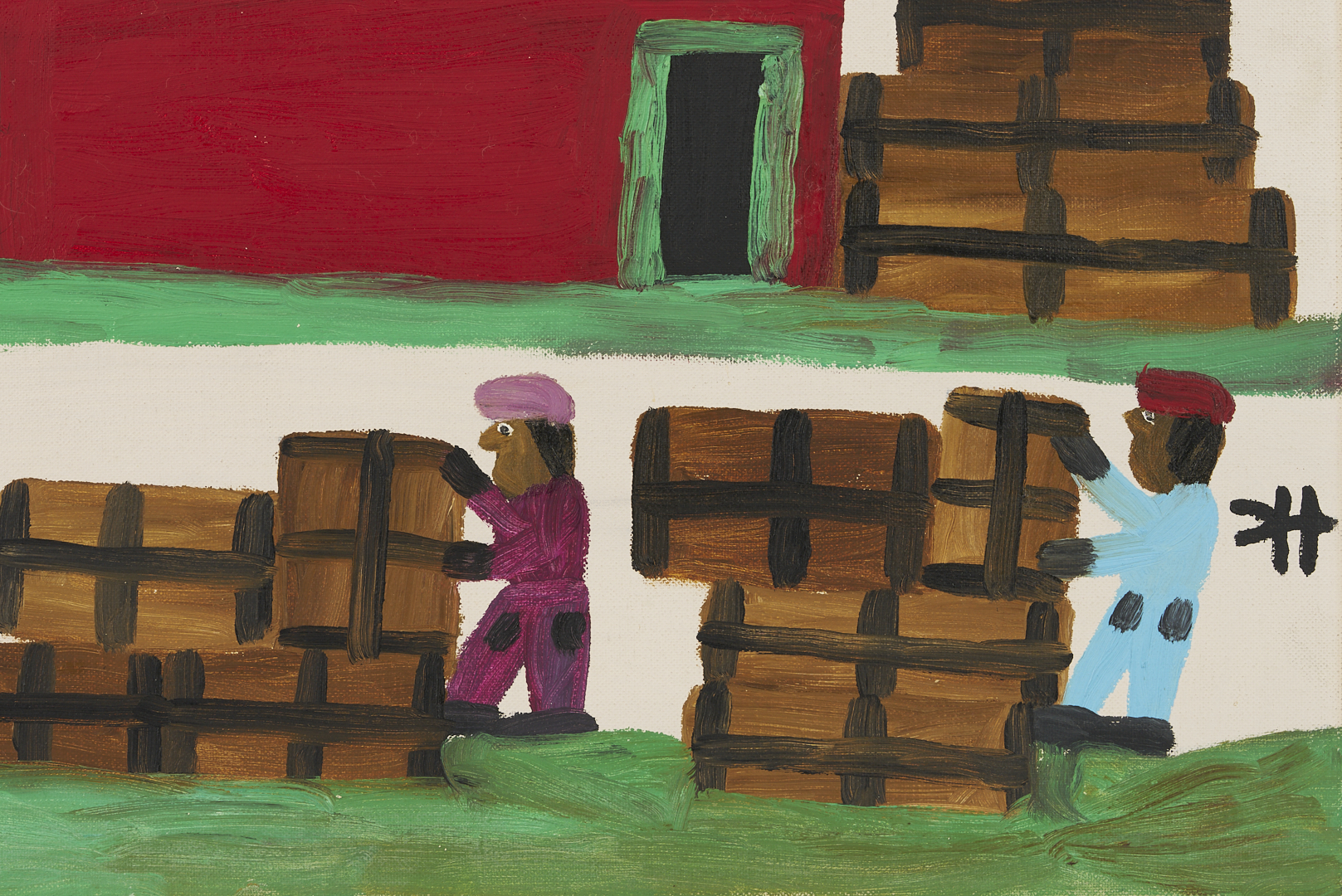 Lot 157: Clementine Hunter O/B Painting, Cotton Gin