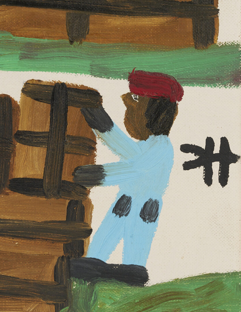 Lot 157: Clementine Hunter O/B Painting, Cotton Gin