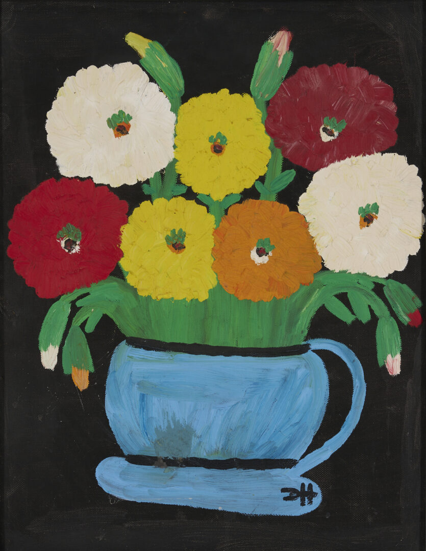 Lot 158: Clementine Hunter Still Life Painting, Zinnias