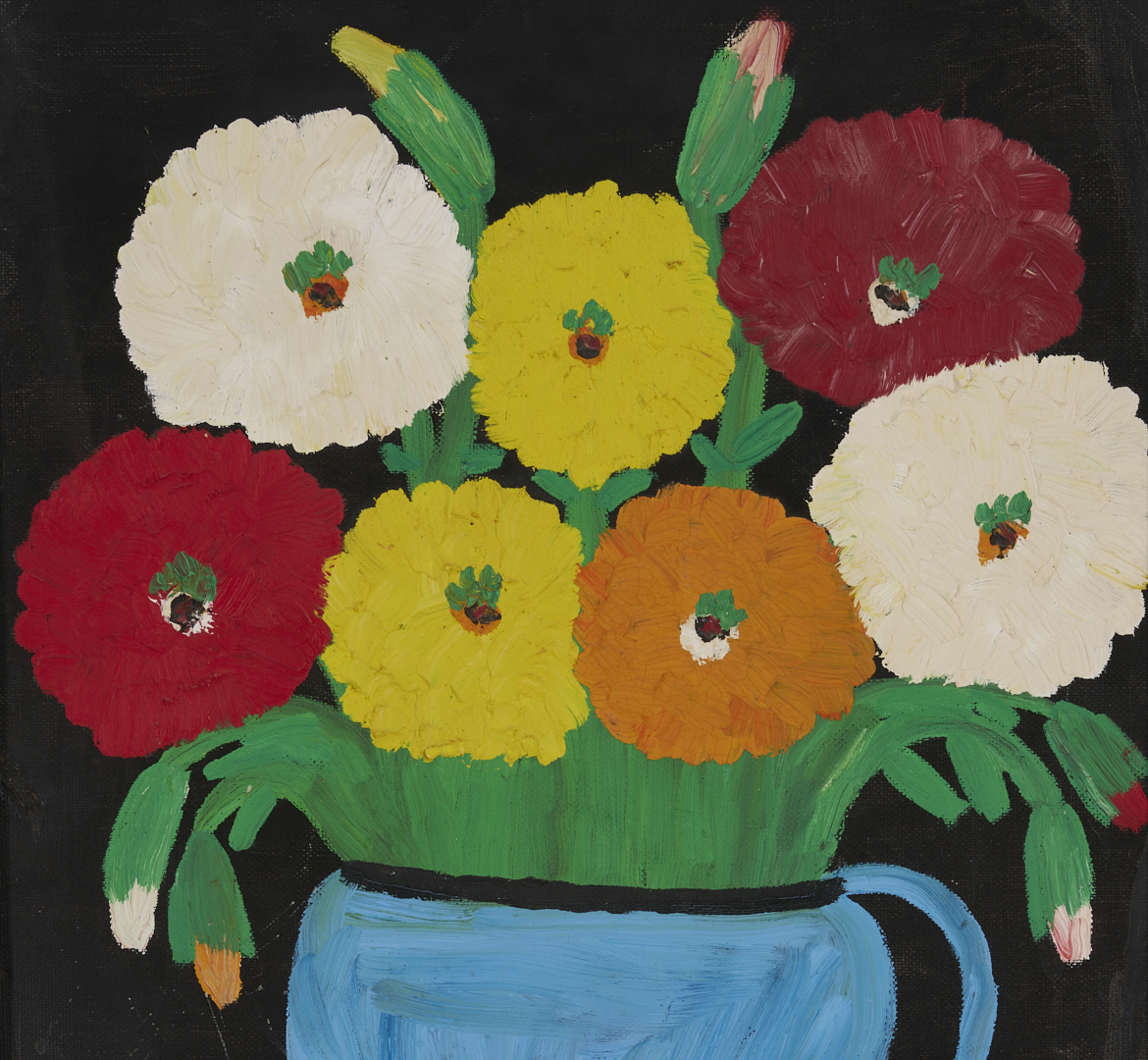 Lot 158: Clementine Hunter Still Life Painting, Zinnias
