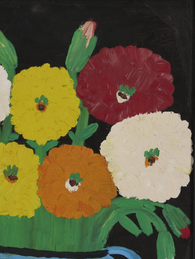 Lot 158: Clementine Hunter Still Life Painting, Zinnias