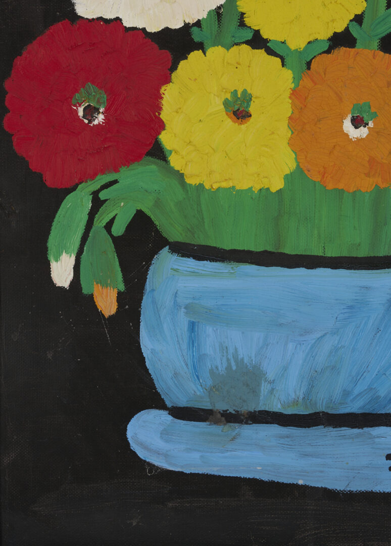 Lot 158: Clementine Hunter Still Life Painting, Zinnias