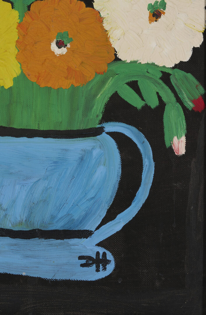 Lot 158: Clementine Hunter Still Life Painting, Zinnias