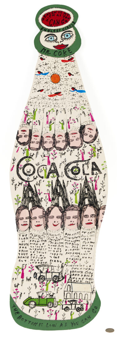 Lot 159: Howard Finster Coke Bottle Wood Cutout