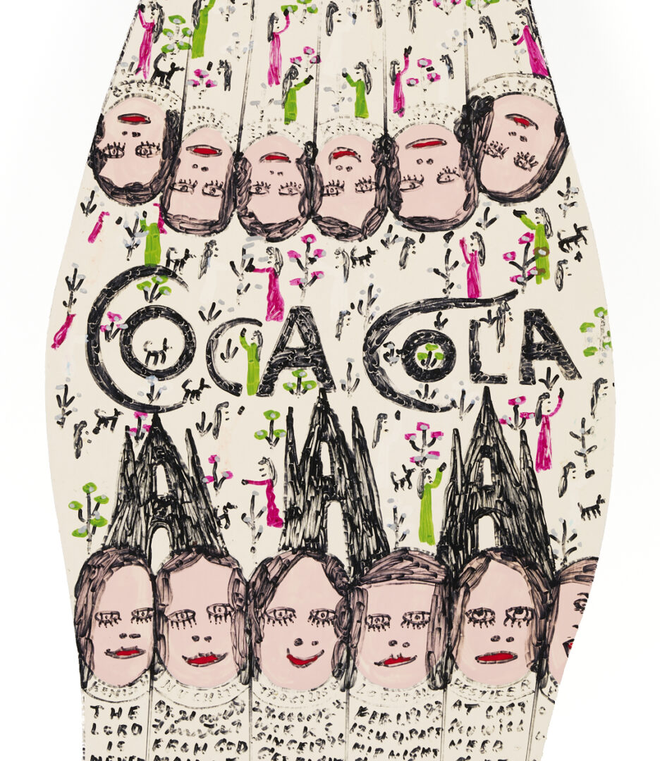 Lot 159: Howard Finster Coke Bottle Wood Cutout