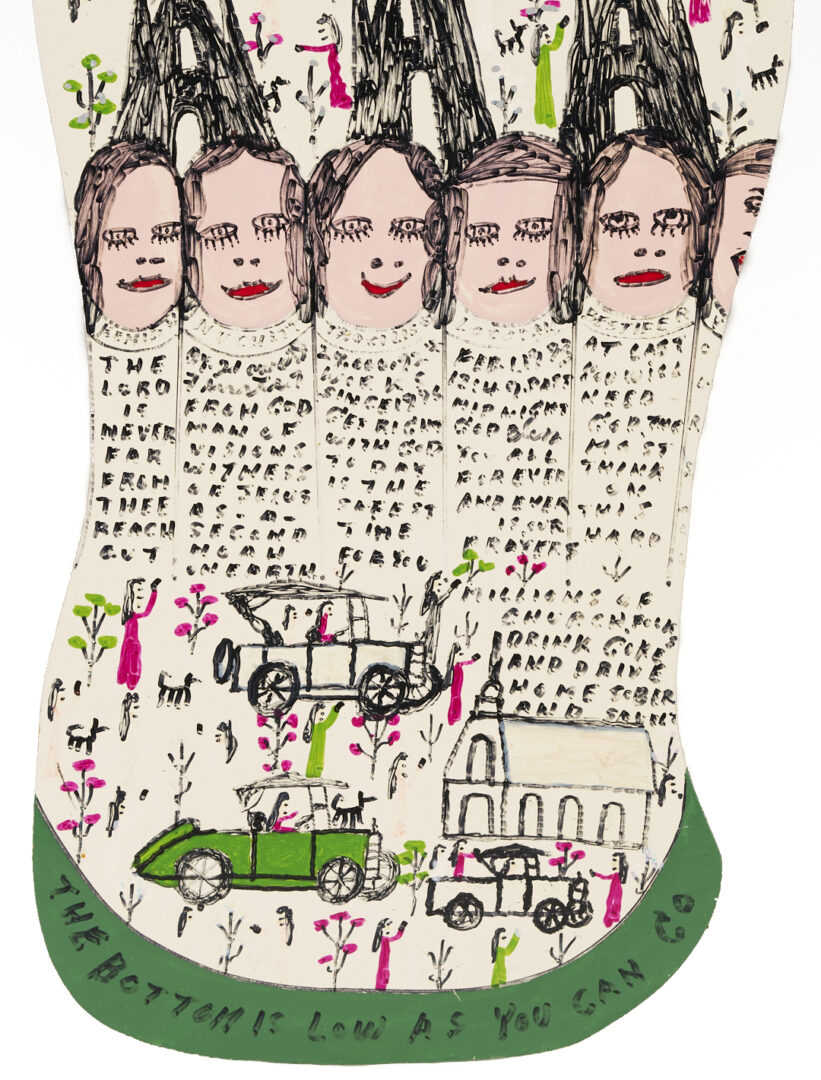 Lot 159: Howard Finster Coke Bottle Wood Cutout