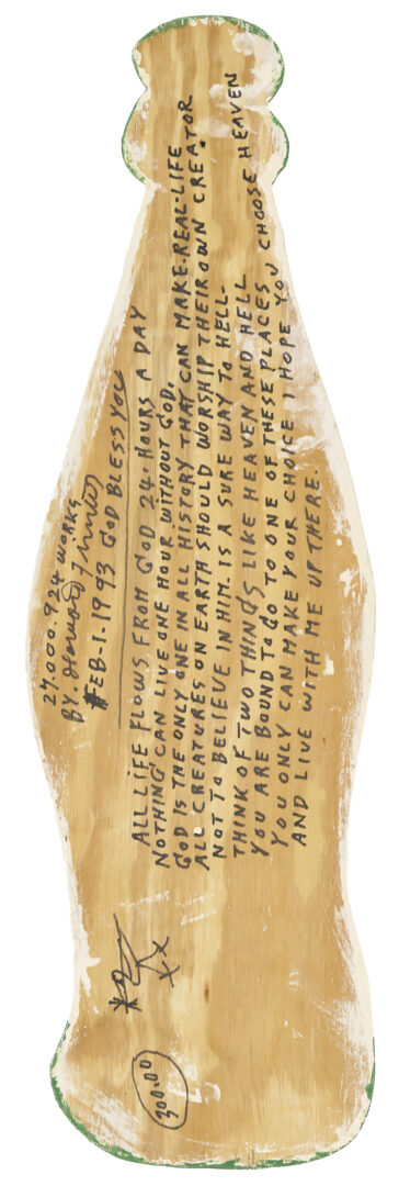 Lot 159: Howard Finster Coke Bottle Wood Cutout