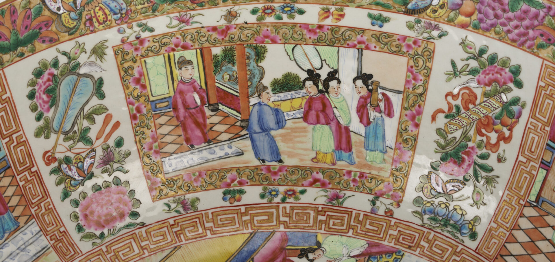 Lot 15: Large 19th C. Chinese Rose Mandarin Punch Bowl, 18″ Dia.