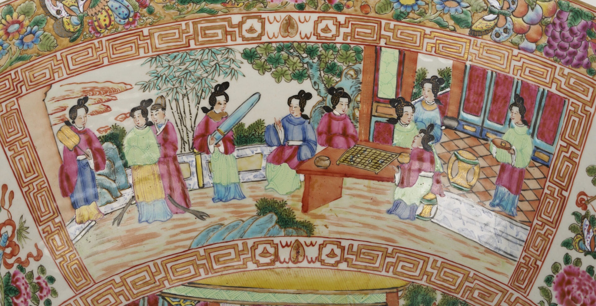 Lot 15: Large 19th C. Chinese Rose Mandarin Punch Bowl, 18″ Dia.