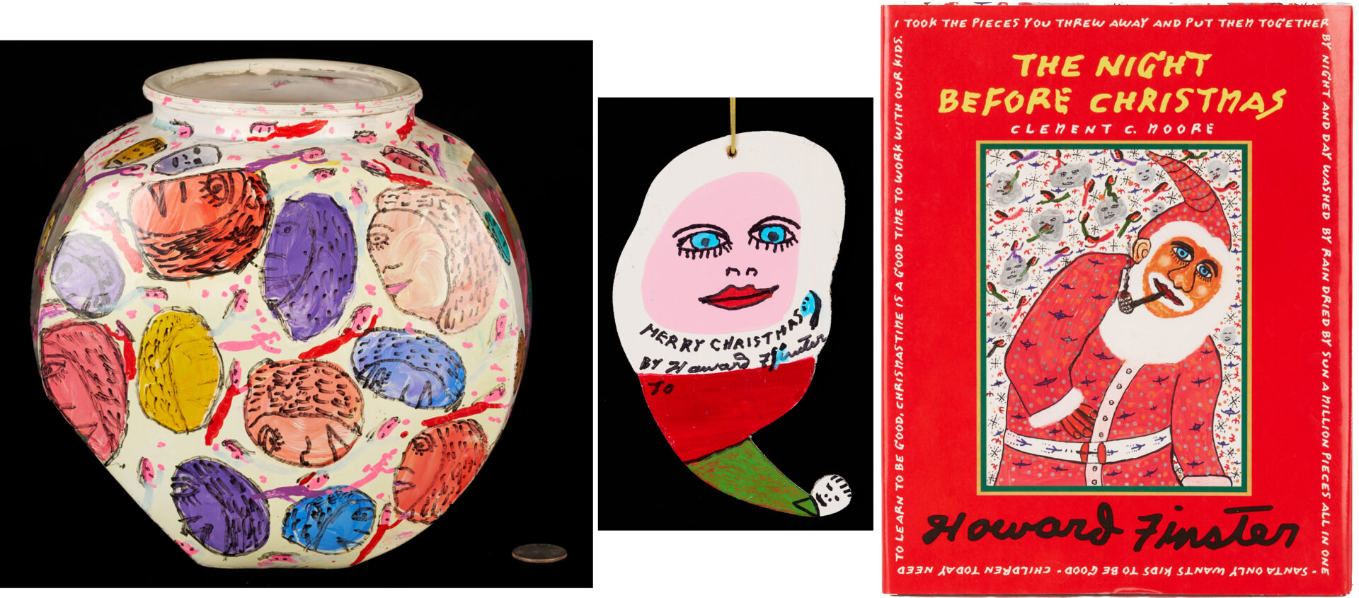 Lot 160: Howard Finster Candy or Cookie Jar, Santa Cut-Out and Related Book