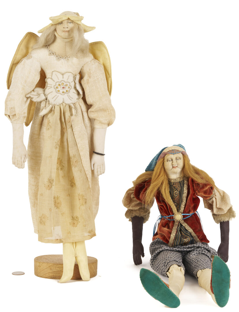 Lot 164: 2 Akira Blount Folk Art Soft Sculptures, Angel & Jester