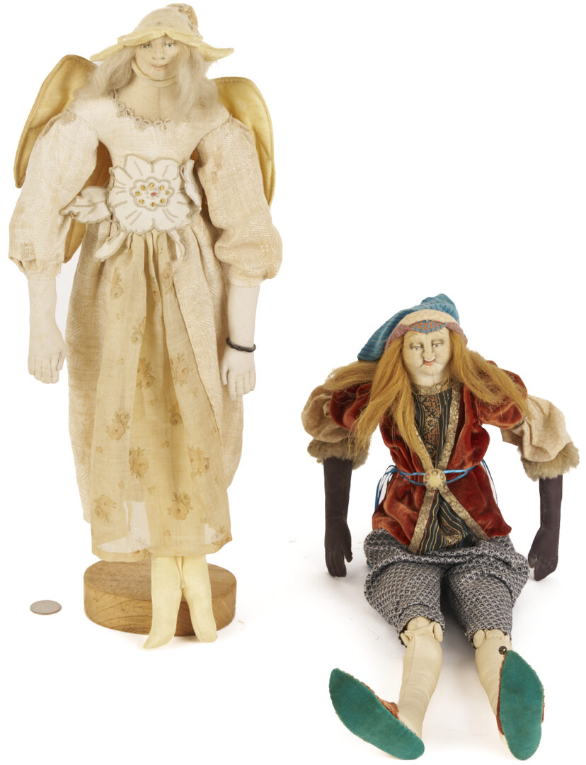 Lot 164: 2 Akira Blount Folk Art Soft Sculptures, Angel & Jester