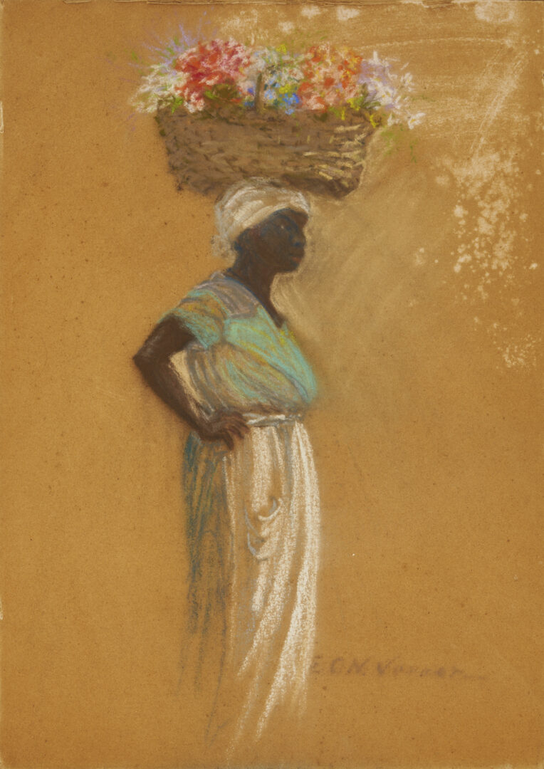 Lot 170: Elizabeth O’Neill Verner Pastel Drawing, Standing Charleston SC Flower Seller