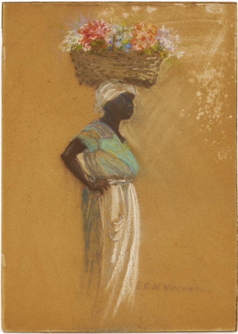 Lot 170: Elizabeth O’Neill Verner Pastel Drawing, Standing Charleston SC Flower Seller