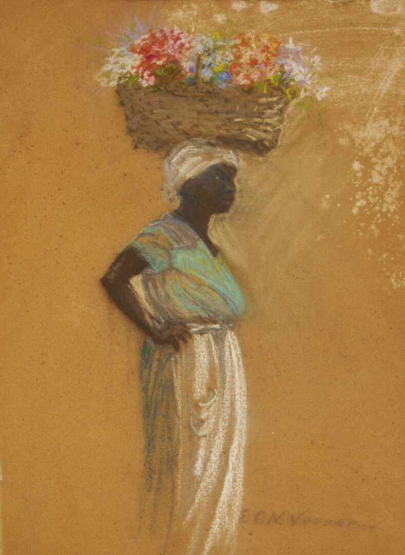 Lot 170: Elizabeth O’Neill Verner Pastel Drawing, Standing Charleston SC Flower Seller