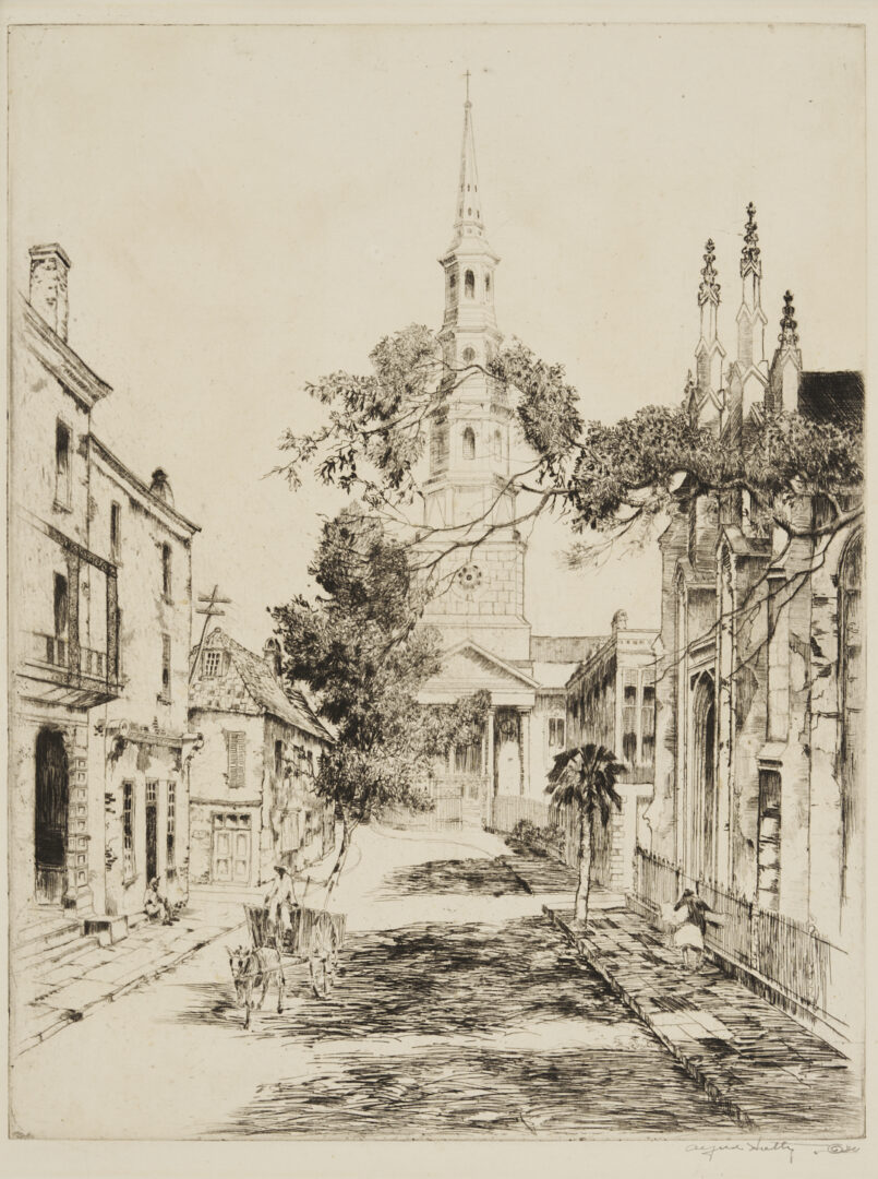 Lot 172: Alfred Hutty Etching, Charleston Spires, 1930