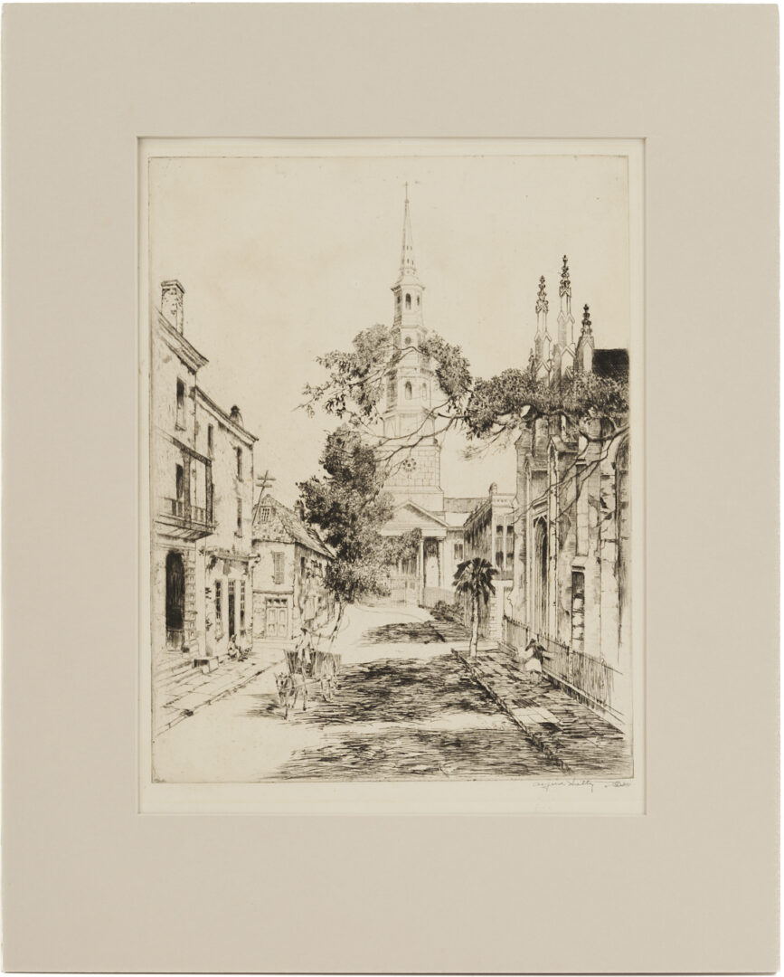 Lot 172: Alfred Hutty Etching, Charleston Spires, 1930