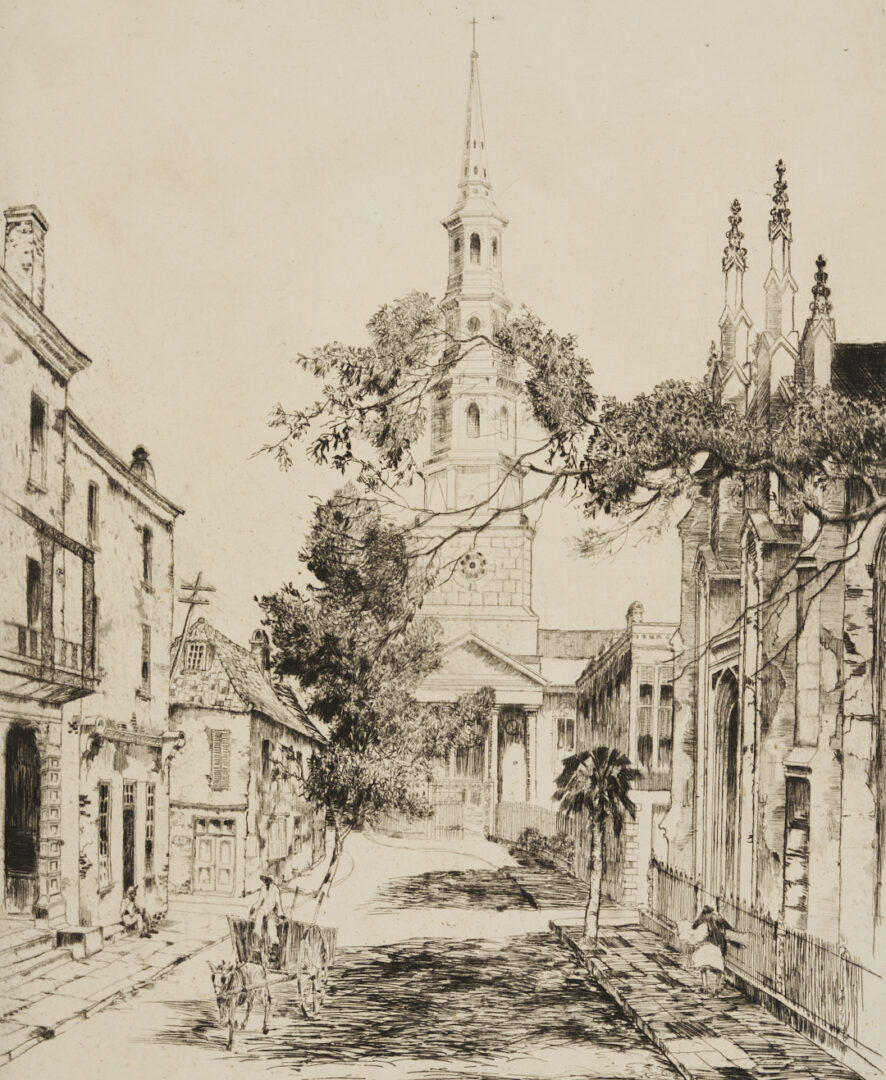 Lot 172: Alfred Hutty Etching, Charleston Spires, 1930