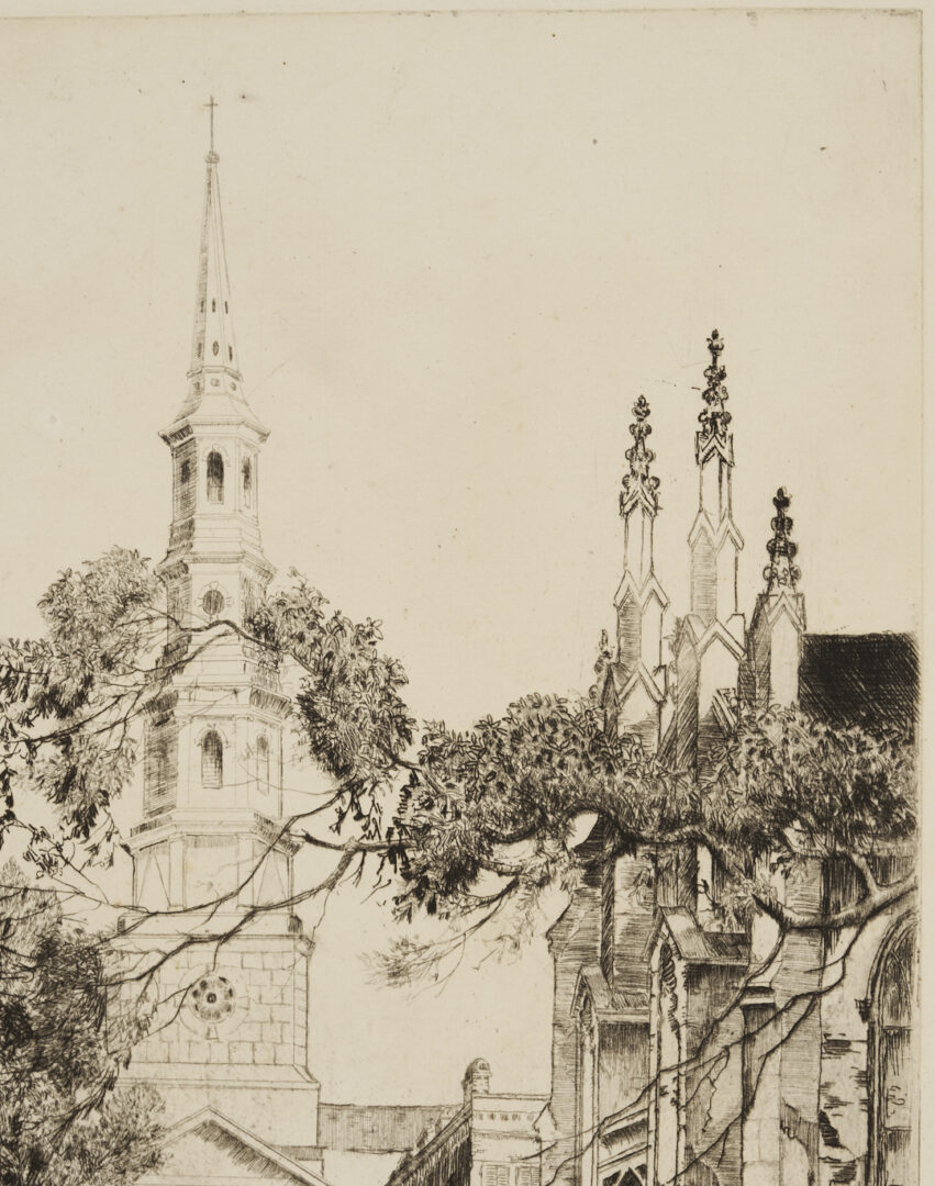 Lot 172: Alfred Hutty Etching, Charleston Spires, 1930