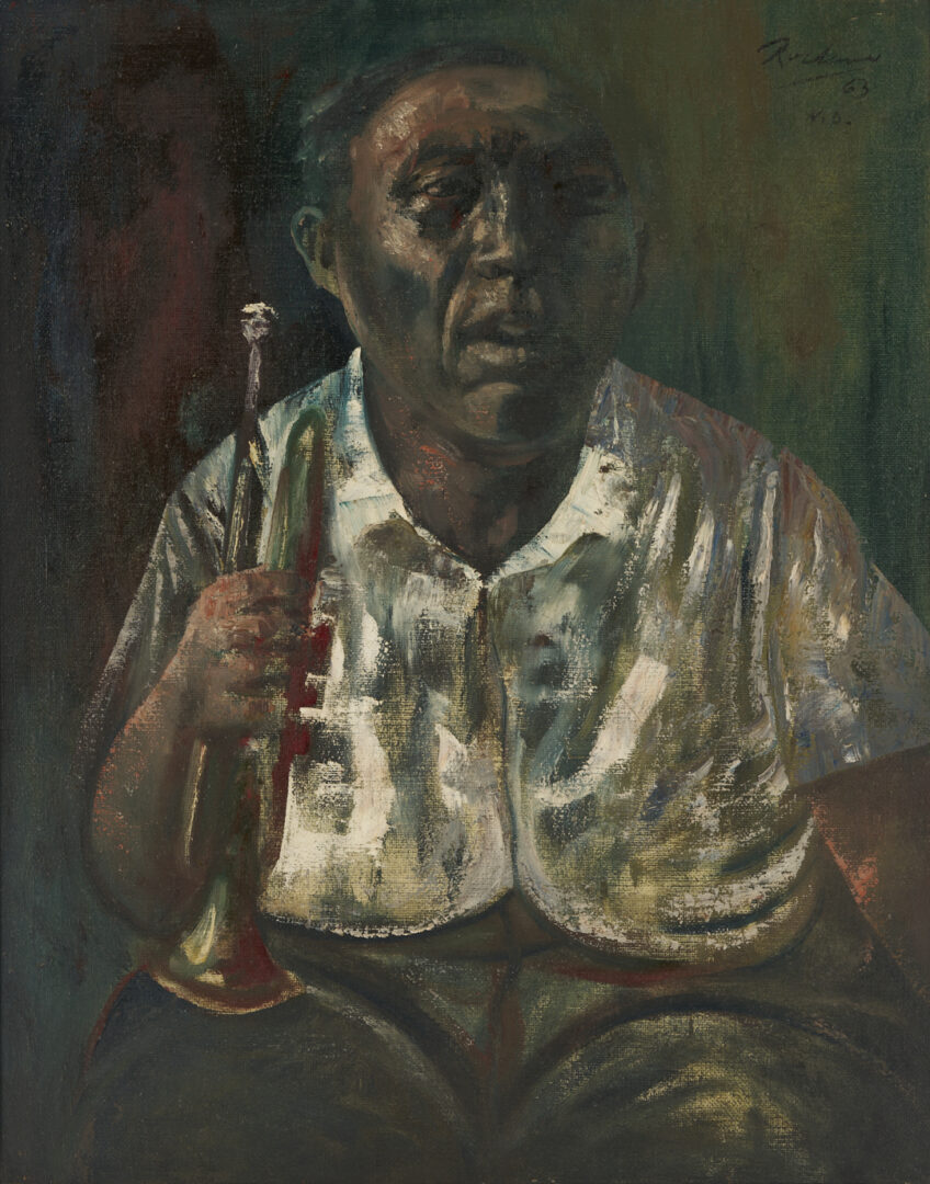 Lot 174: Noel Rockmore O/C Painting, Preservation Hall Trumpet Player
