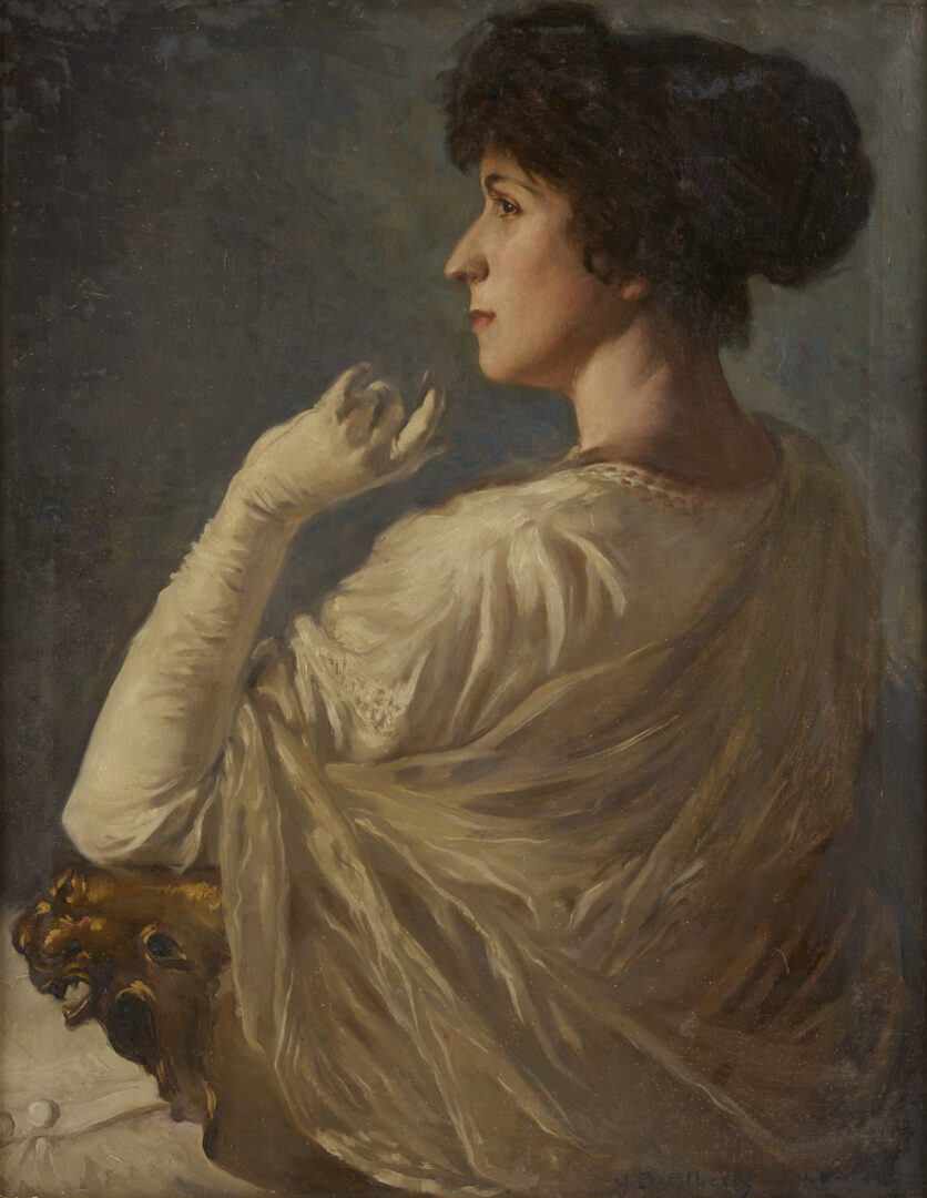Lot 177: John Alberts O/C Portrait of a Lady with Gloved Hand