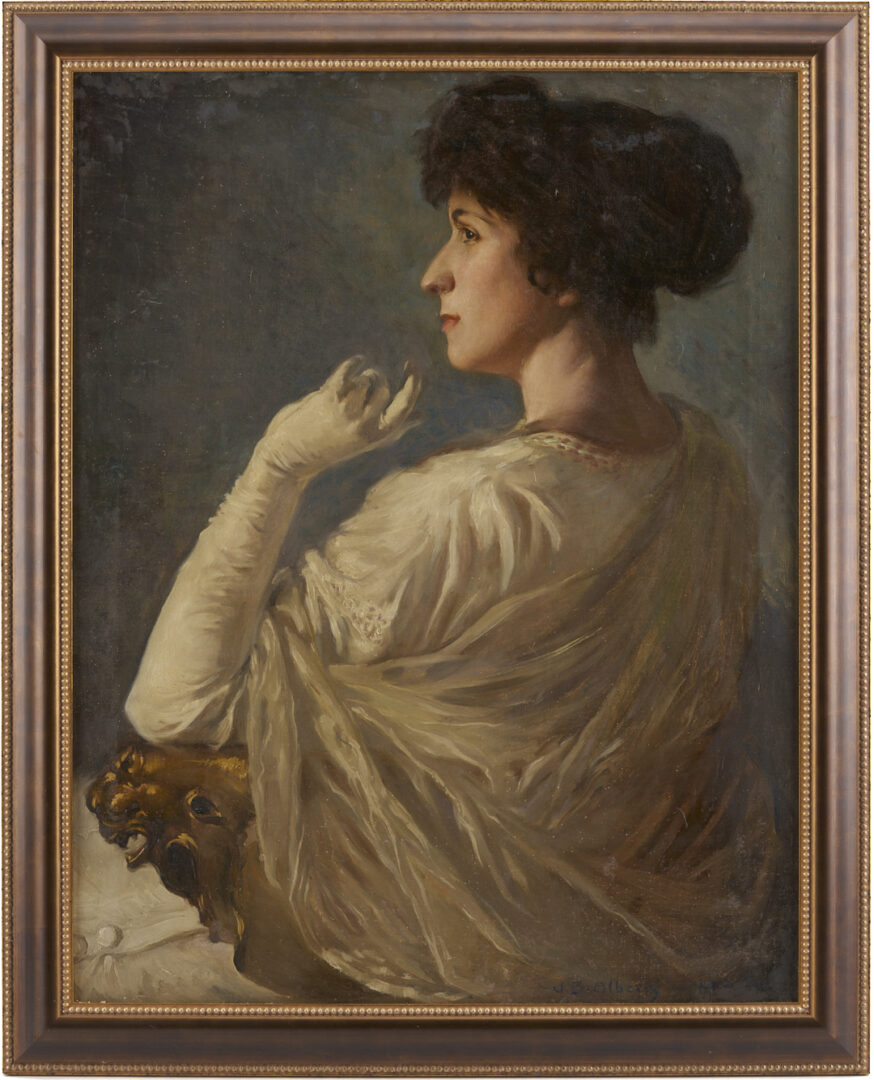 Lot 177: John Alberts O/C Portrait of a Lady with Gloved Hand