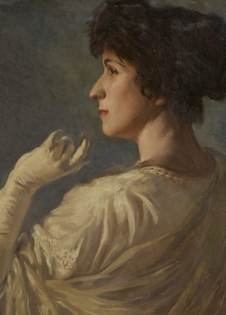 Lot 177: John Alberts O/C Portrait of a Lady with Gloved Hand