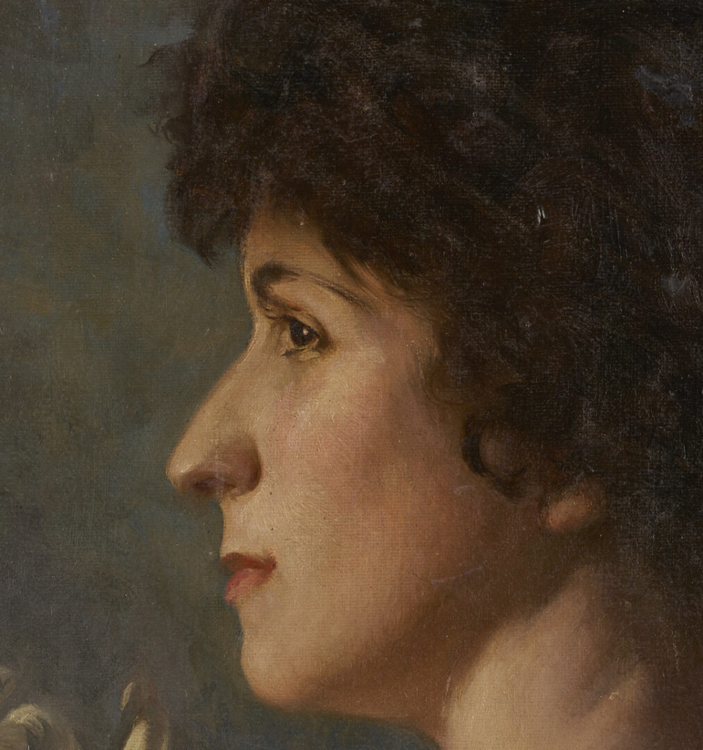 Lot 177: John Alberts O/C Portrait of a Lady with Gloved Hand