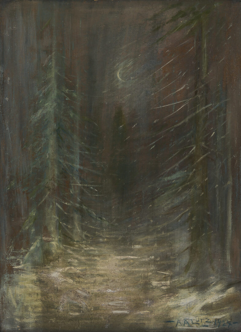 Lot 189: Adelia Lutz O/B Winter Forest Landscape Painting