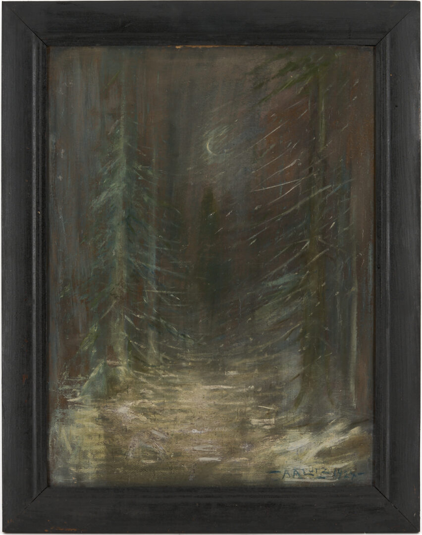Lot 189: Adelia Lutz O/B Winter Forest Landscape Painting
