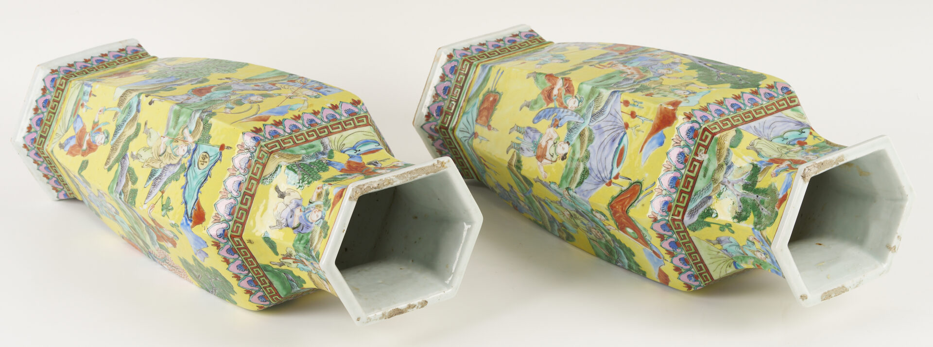 Lot 18: Pair Chinese Famille Rose Vases, Yellow Ground