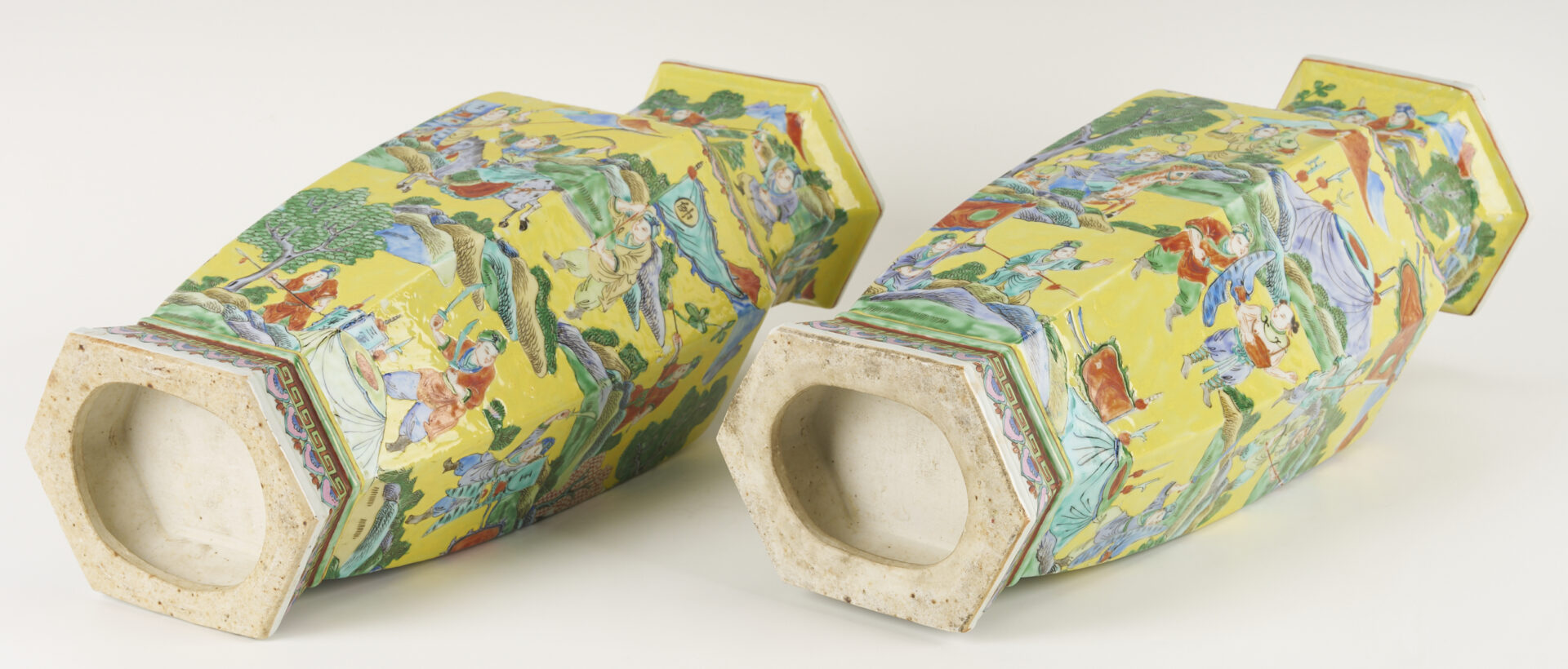 Lot 18: Pair Chinese Famille Rose Vases, Yellow Ground