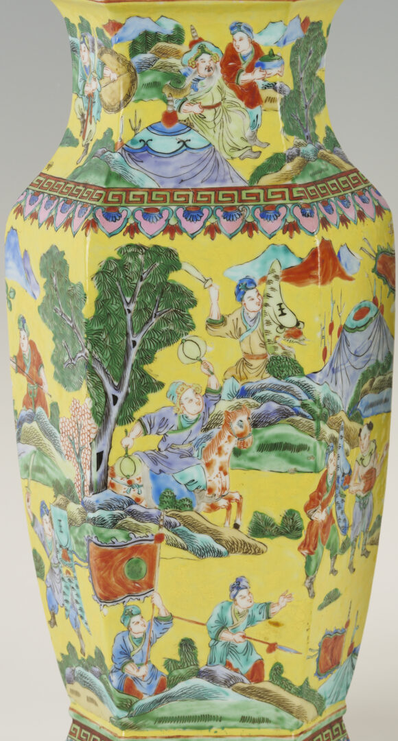 Lot 18: Pair Chinese Famille Rose Vases, Yellow Ground