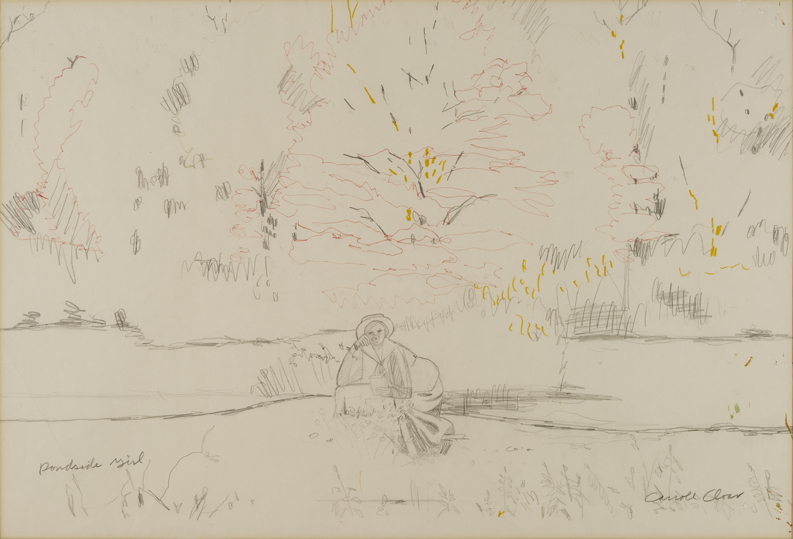 Lot 193: Carroll Cloar Framed Drawing, Pondside Girl