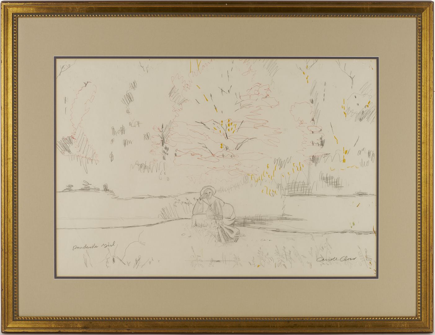 Lot 193: Carroll Cloar Framed Drawing, Pondside Girl