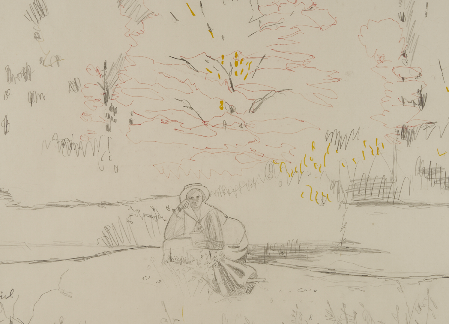 Lot 193: Carroll Cloar Framed Drawing, Pondside Girl