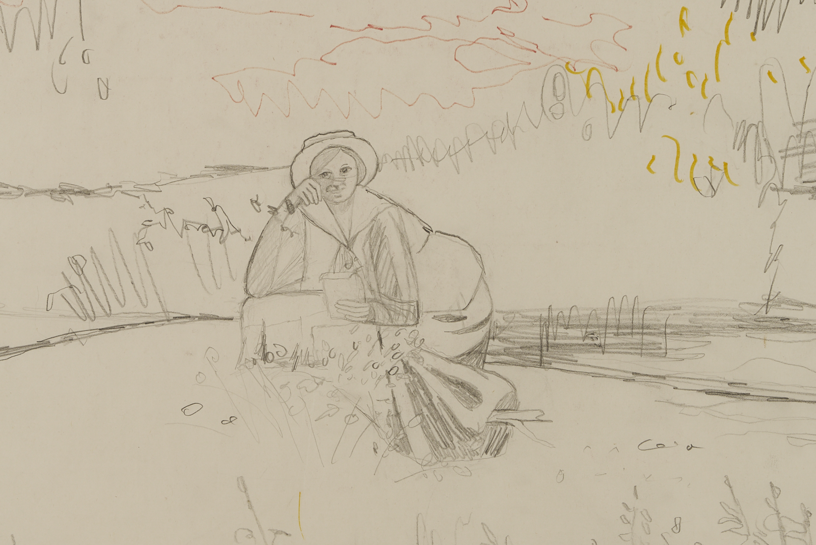 Lot 193: Carroll Cloar Framed Drawing, Pondside Girl