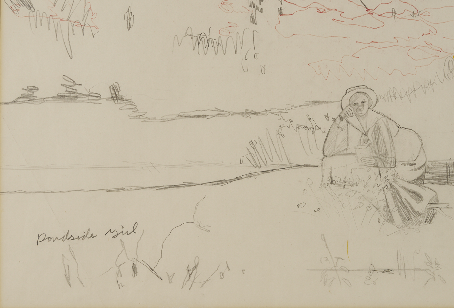 Lot 193: Carroll Cloar Framed Drawing, Pondside Girl