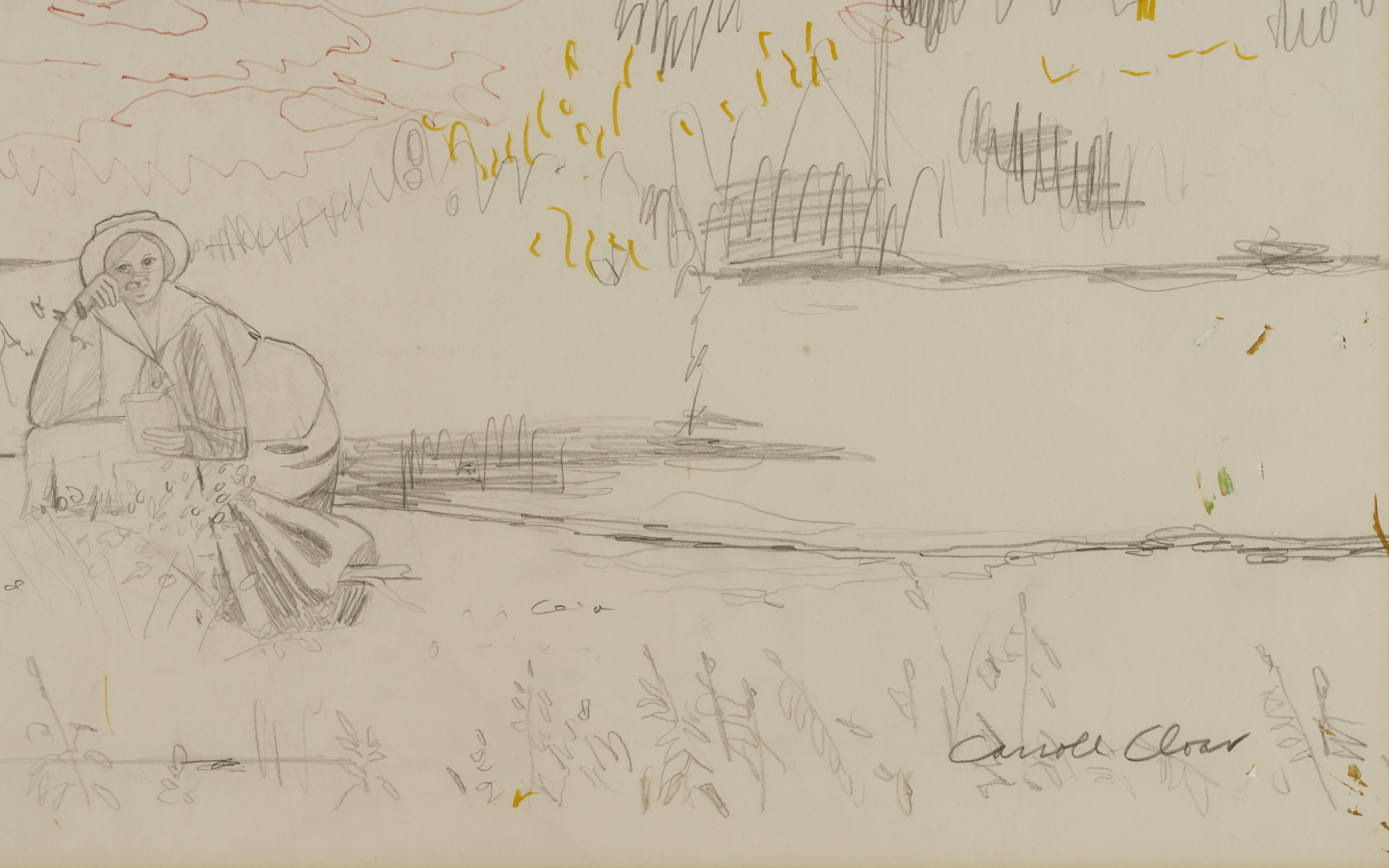 Lot 193: Carroll Cloar Framed Drawing, Pondside Girl