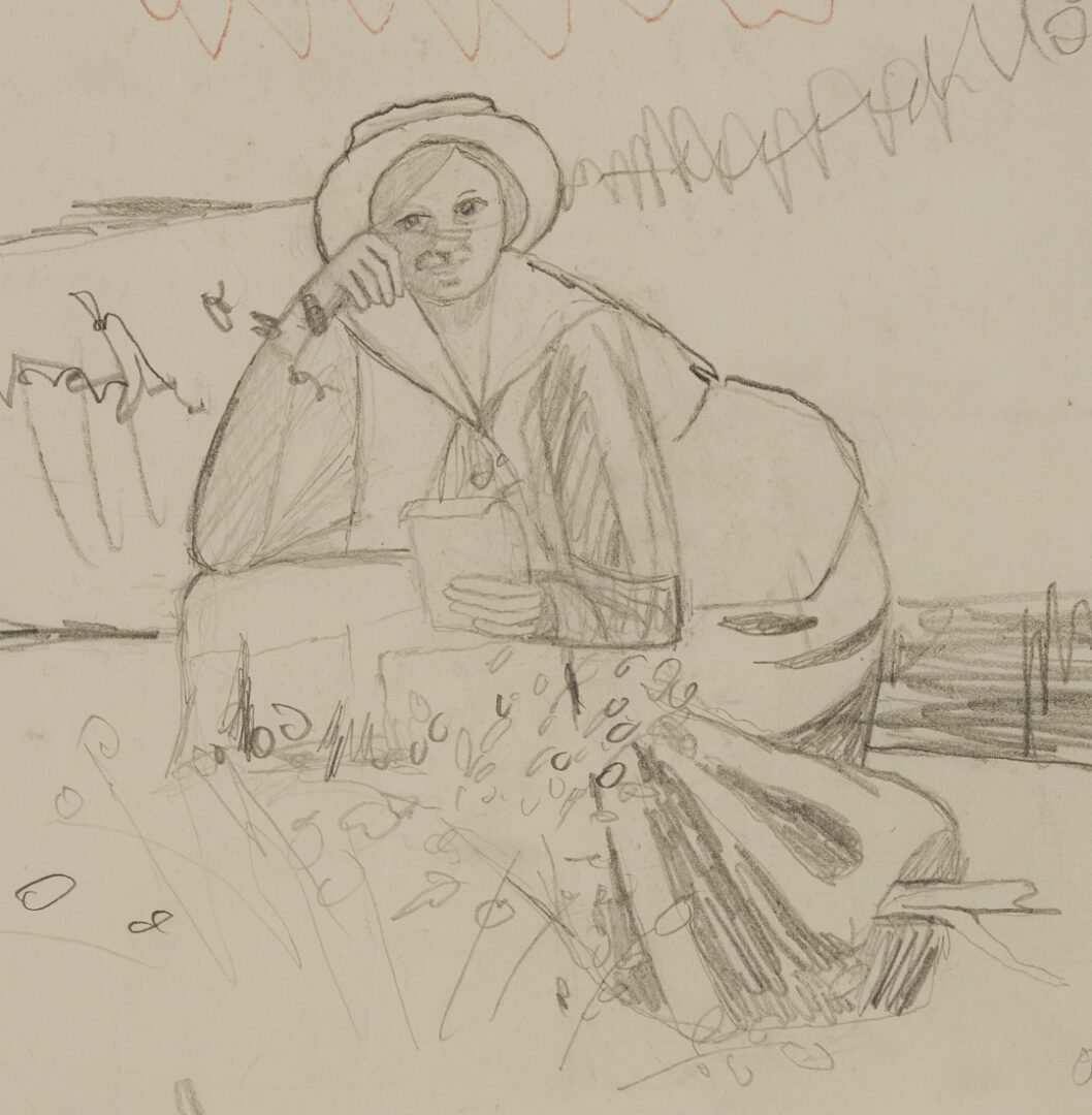 Lot 193: Carroll Cloar Framed Drawing, Pondside Girl