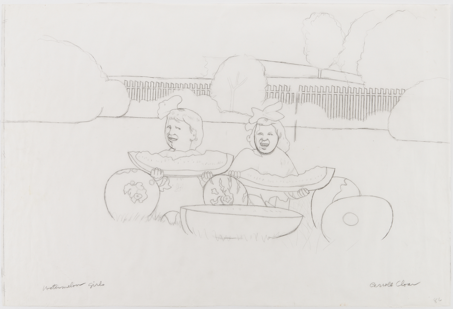 Lot 194: Carroll Cloar Drawing, Watermelon Girls