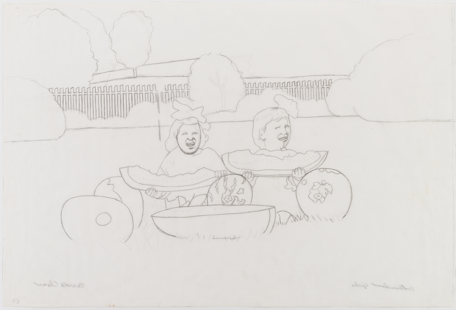 Lot 194: Carroll Cloar Drawing, Watermelon Girls