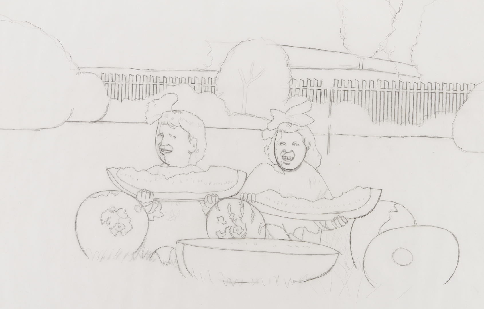 Lot 194: Carroll Cloar Drawing, Watermelon Girls