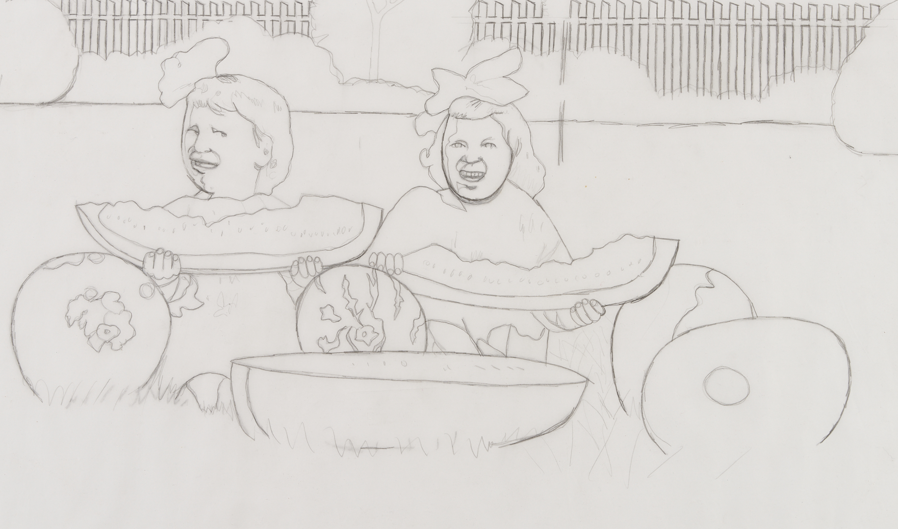 Lot 194: Carroll Cloar Drawing, Watermelon Girls