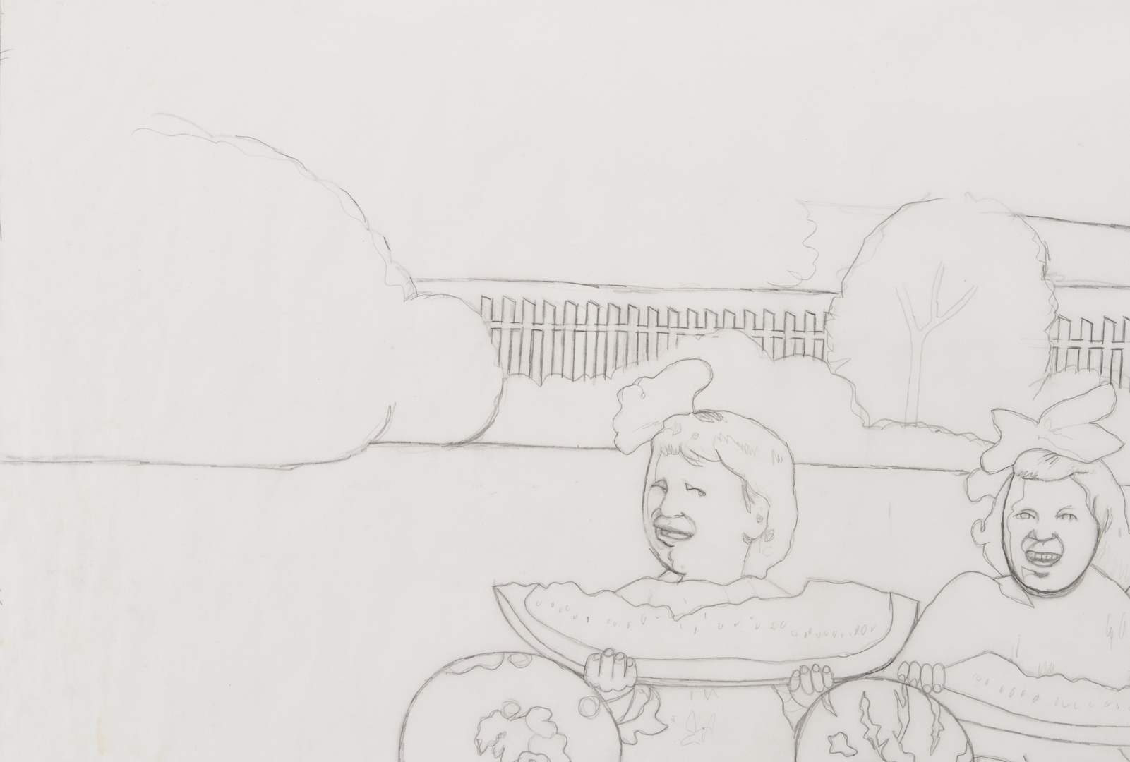 Lot 194: Carroll Cloar Drawing, Watermelon Girls