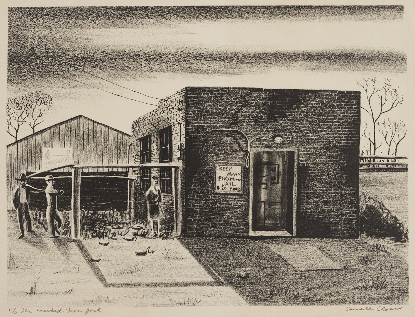 Lot 195: Carroll Cloar Lithograph, C/O The Marked Tree Jail, 1941