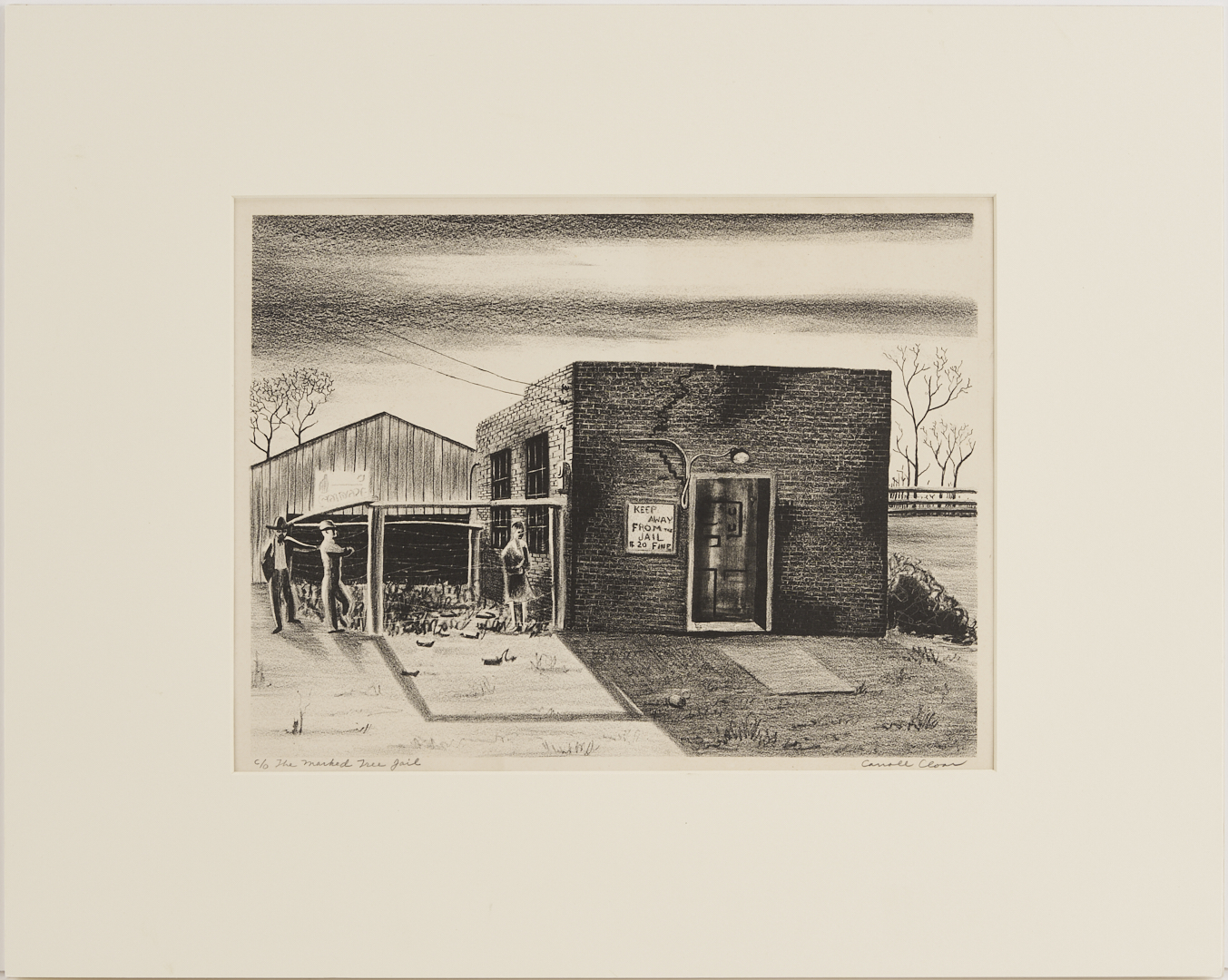Lot 195: Carroll Cloar Lithograph, C/O The Marked Tree Jail, 1941