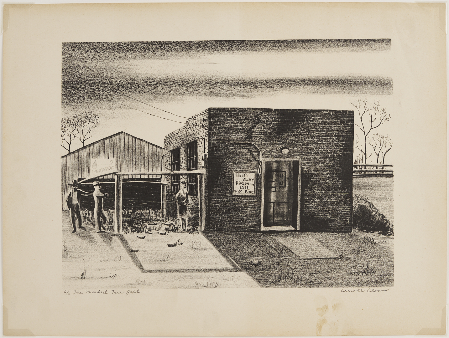 Lot 195: Carroll Cloar Lithograph, C/O The Marked Tree Jail, 1941